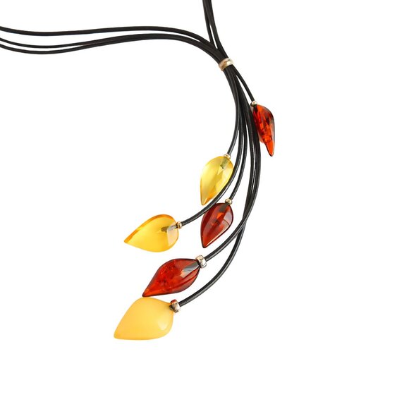 Amber Statement Necklace-Layered Leaf Design - Picture 1 of 5